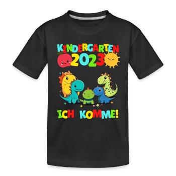 Kindergarten ich komme Kindergartenkind 2022 Dino - Kinder Premium Bio T-Shirt - Schwarz - Vorne
