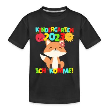 Kindergarten ich komme Fuchs Kindergartenkind 2022 - Kinder Premium Bio T-Shirt - Schwarz - Vorne