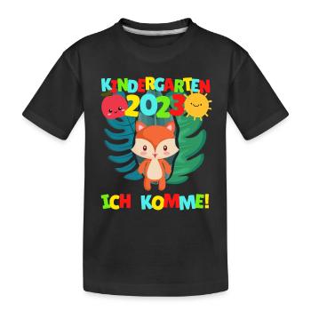 Kindergarten ich komme Fuchs Kindergartenkind 2022 - Kinder Premium Bio T-Shirt - Schwarz - Vorne