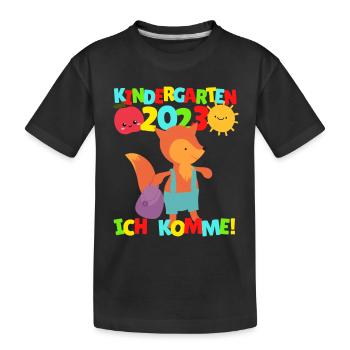 Kindergarten ich komme Fuchs Kindergartenkind 2022 - Kinder Premium Bio T-Shirt - Schwarz - Vorne