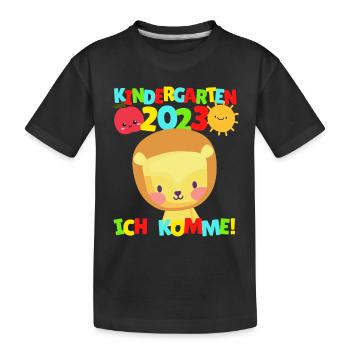 Kindergarten ich komme Löwe Kindergartenkind 2023 - Kinder Premium Bio T-Shirt - Schwarz - Vorne