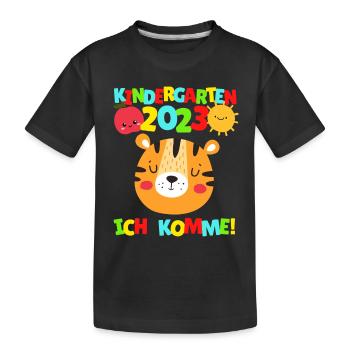 Kindergarten ich komme Tiger Kindergartenkind 2023 - Kinder Premium Bio T-Shirt - Schwarz - Vorne