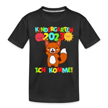 Kindergarten ich komme Fuchs Kindergartenkind 2023 - Kinder Premium Bio T-Shirt - Schwarz - Vorne