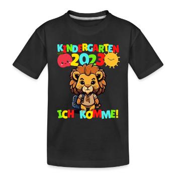 Kindergarten ich komme Löwe Kindergartenkind 2023 - Kinder Premium Bio T-Shirt - Schwarz - Vorne