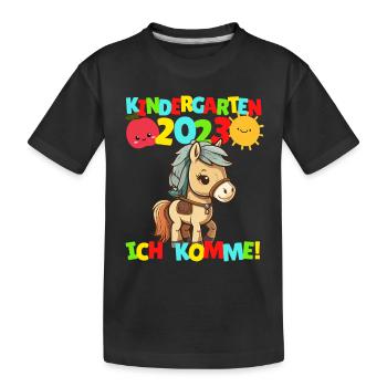 Kindergarten ich komme Pferd Kindergartenkind 2023 - Kinder Premium Bio T-Shirt - Schwarz - Vorne