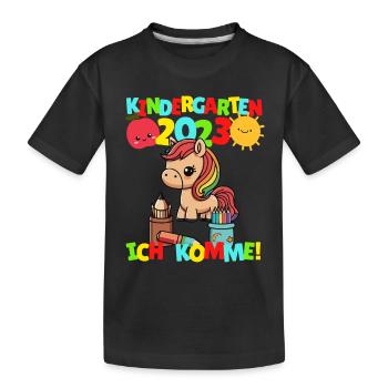Kindergarten ich komme Pferd Kindergartenkind 2023 - Kinder Premium Bio T-Shirt - Schwarz - Vorne