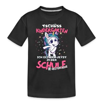 Schule Einhorn-Abschiedsgeschenk für Kitaabgänger - Kinder Premium Bio T-Shirt - Schwarz - Vorne