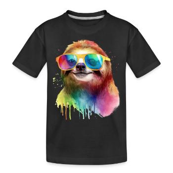 Colorful cool sloth with sunglasses - Kids' Premium Organic T-Shirt - black - Front