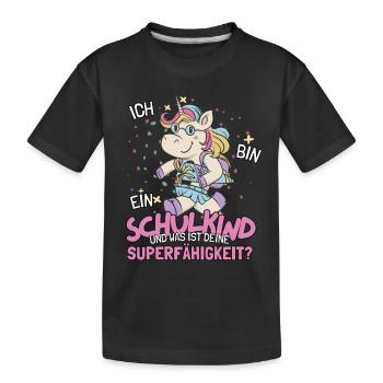 Schulkind 2023 Einhorn Outfit für Schulanfang - Kinder Premium Bio T-Shirt - Schwarz - Vorne