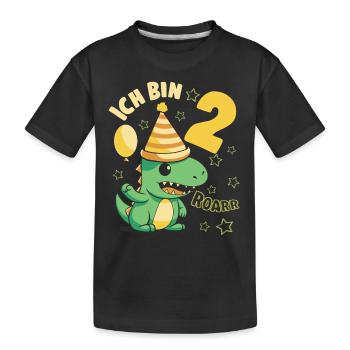 Geburtstagsshirt 2 Jahre Dino Roar ich bin 2 Junge - Kinder Premium Bio T-Shirt - Schwarz - Vorne