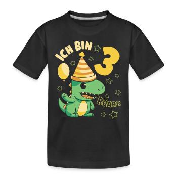 Geburtstagsshirt 3 Jahre Dino Roar ich bin 3 Junge - Kinder Premium Bio T-Shirt - Schwarz - Vorne
