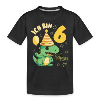 Geburtstagsshirt 6 Jahre Dino Roar ich bin 6 Junge - Kinder Premium Bio T-Shirt - Schwarz - Vorne
