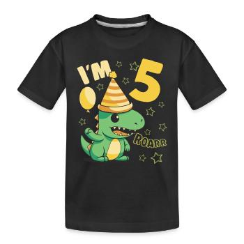 Dinosaur Birthday Party 5 Year Old Boy 5 Yrs Gift - Kids' Premium Organic T-Shirt - black - Front