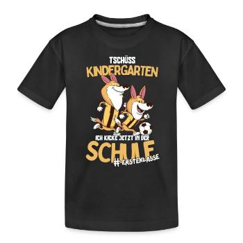 Tschüss Kindergarten - Fußballspielende Corgis - Kinder Premium Bio T-Shirt - Schwarz - Vorne