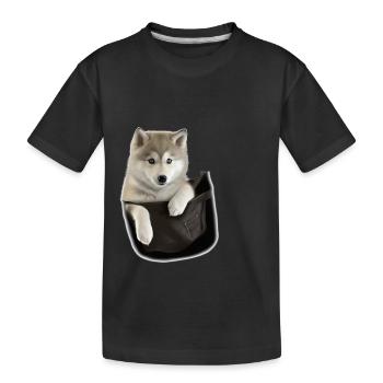 Mignon loup gris dans Pocket Funny Wolves Graphic - T-shirt bio Premium Enfant - noir - Devant