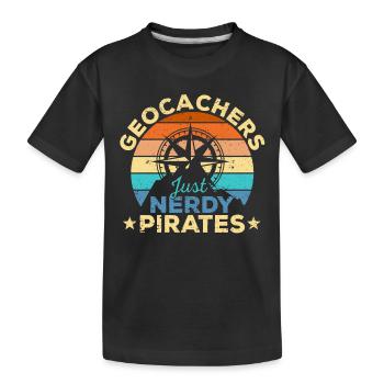 Geocacher Just Nerdy Pirates Funny Geocaching - Kinder Premium Bio T-Shirt - Schwarz - Vorne