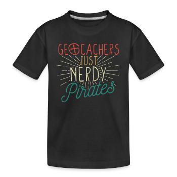 Geocacher Just Nerdy Pirates Funny Geocaching - Kinder Premium Bio T-Shirt - Schwarz - Vorne