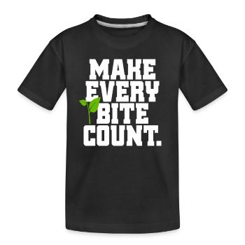 Veganer Make Every Bite Count Go Vegan Veganerin - Kinder Premium Bio T-Shirt - Schwarz - Vorne