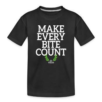 Veganer Make Every Bite Count Go Vegan Veganerin - Kinder Premium Bio T-Shirt - Schwarz - Vorne