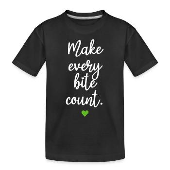 Veganer Make Every Bite Count Go Vegan Veganerin - Kinder Premium Bio T-Shirt - Schwarz - Vorne