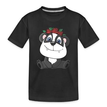 Niedlicher Panda mit Rosen - Kinder Premium Bio T-Shirt - Schwarz - Vorne