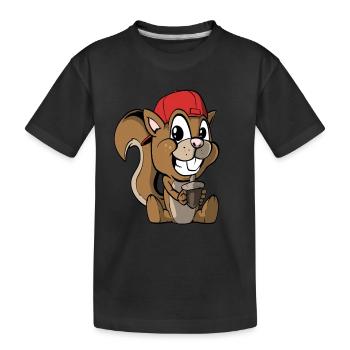 Niedliches Eichhörnchen mit Haselnuss - Kinder Premium Bio T-Shirt - Schwarz - Vorne