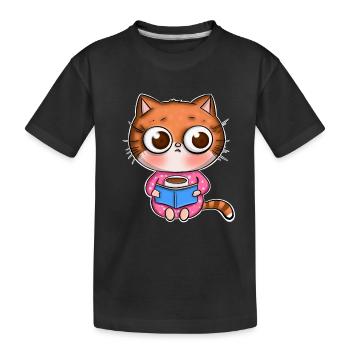 Katze Lesen Bücher Buch - Kinder Premium Bio T-Shirt - Schwarz - Vorne