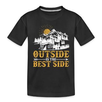 Draußen ist das beste Seitenzelt Camping Geocache - Kinder Premium Bio T-Shirt - Schwarz - Vorne