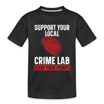 Support your local crime lab Hinterl - Kids' Premium Organic T-Shirt - black - Front