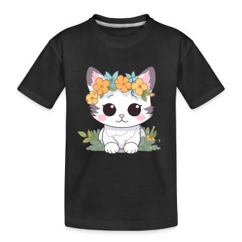 niedliche katze mit blumen - Kinder Premium Bio T-Shirt - Schwarz - Vorne