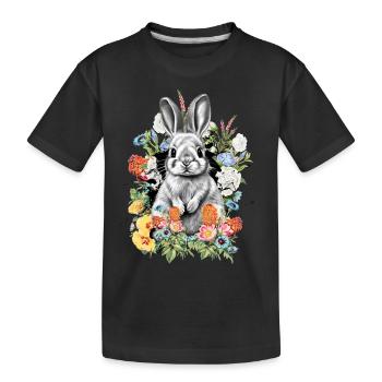 Rabbit Rabbit Flowers - Kids' Premium Organic T-Shirt - black - Front