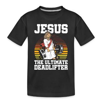 Jesus Der Ultimative Deadlifter Fitnessstudio - Kinder Premium Bio T-Shirt - Schwarz - Vorne