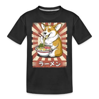 Ramen Corgi Dog Noodle Soup Ramen - Kids' Premium Organic T-Shirt - black - Front