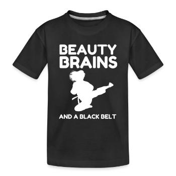 Beauty Brains And A Black Belt - Kids' Premium Organic T-Shirt - black - Front