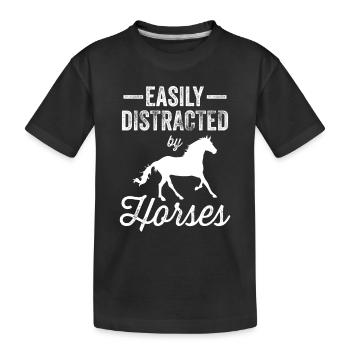 Leicht Ablenkbar von Pferden Reiten Reiter Pferd - Kinder Premium Bio T-Shirt - Schwarz - Vorne