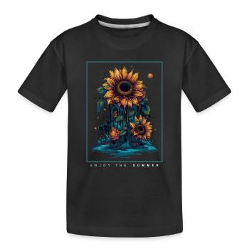 Psychedelische Sonnenblumen Garten Natur Geschenk - Kinder Premium Bio T-Shirt - Schwarz - Vorne