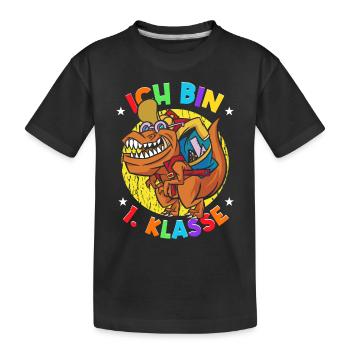 Ich bin 1. Klasse Dinosaurier Einschulung - Kinder Premium Bio T-Shirt - Schwarz - Vorne