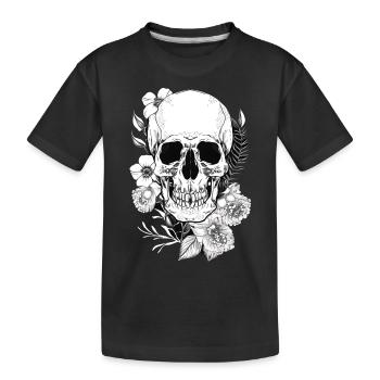 Totenkopf mit Blumen Kunst - Kinder Premium Bio T-Shirt - Schwarz - Vorne