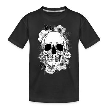 Totenkopf mit Blumen Kunst - Kinder Premium Bio T-Shirt - Schwarz - Vorne