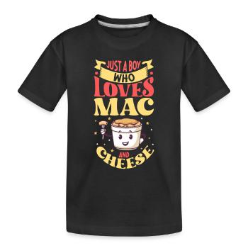 MAC AND CHEESE GIFT: powered by mac & cheese - Kinder Premium Bio T-Shirt - Schwarz - Vorne