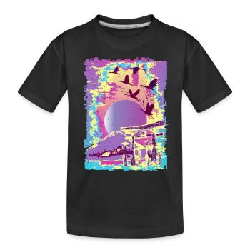japanese art japan woodblock vaporwave synthwave - Kids' Premium Organic T-Shirt - black - Front