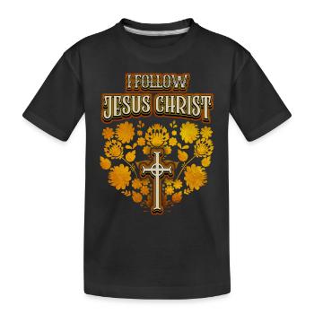 Jesus Christ, vintage folk art, cross, saying - Kids' Premium Organic T-Shirt - black - Front