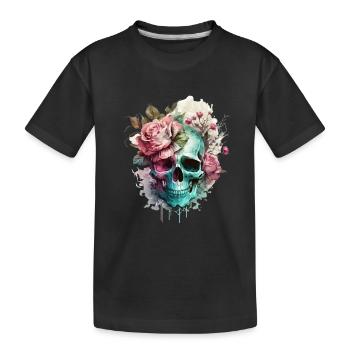 Totenkopf mit Rosen - Skull Dia De Los Muertos - Kinder Premium Bio T-Shirt - Schwarz - Vorne