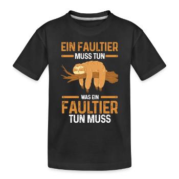 Faultier - Kinder Premium Bio T-Shirt - Schwarz - Vorne
