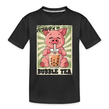 Boba Tea Schwein Bubble Tea - Kinder Premium Bio T-Shirt - Schwarz - Vorne