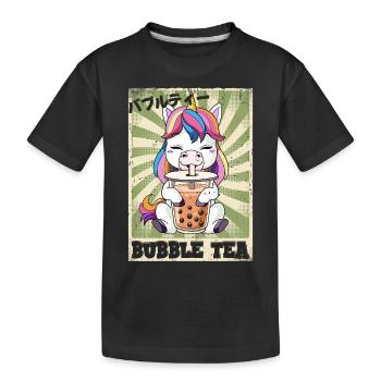 Boba Tea Einhorn Bubble Tea - Kinder Premium Bio T-Shirt - Schwarz - Vorne
