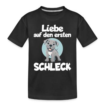 Hundeliebe Es war Liebe auf den ersten Schleck - Kinder Premium Bio T-Shirt - Schwarz - Vorne