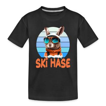 Skihase Skifahren Skifahrn Skihaserl - Kinder Premium Bio T-Shirt - Schwarz - Vorne