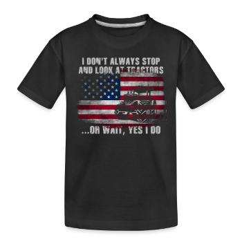 Ich bleibe nicht immer stehen und schaue mir Traktoren an - Kinder Premium Bio T-Shirt - Schwarz - Vorne