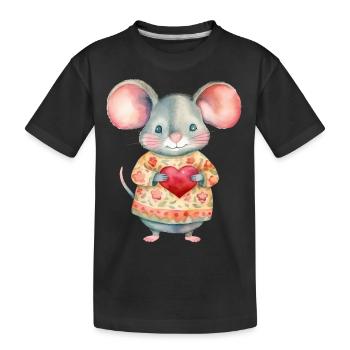 Niedliche & süße Maus mit Herz Liebe - Kinder Premium Bio T-Shirt - Schwarz - Vorne